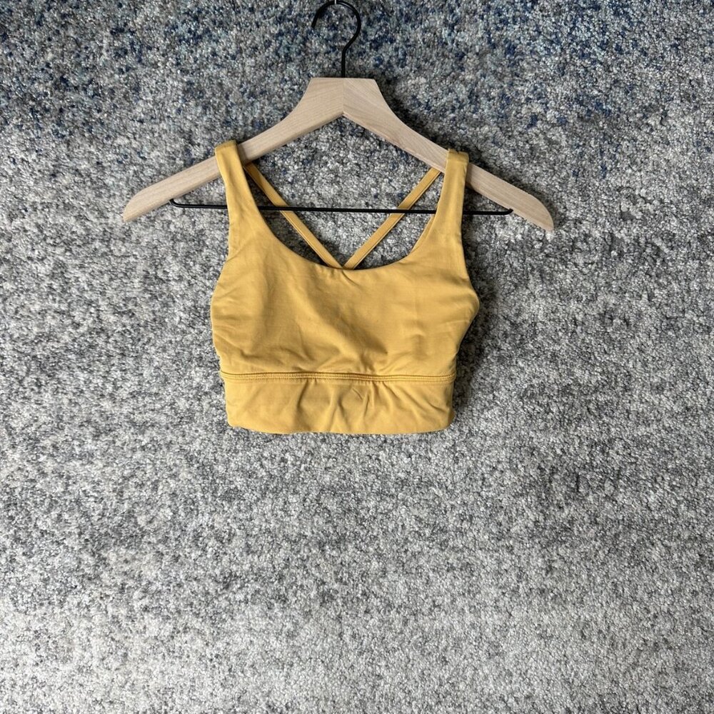 Lululemon Sports Bra Womens‎ 2 Yellow Longline Crossback Strappy Logo LW2AV0S